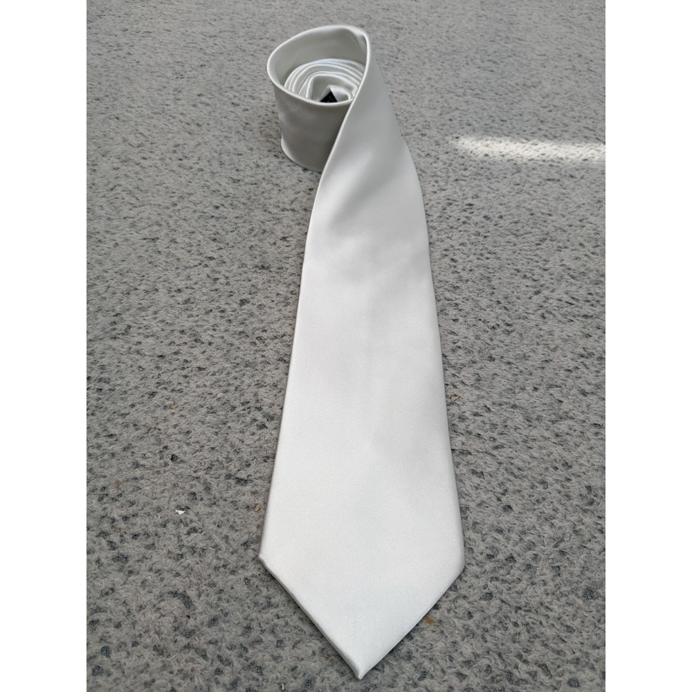 Puccini Neck Tie Solid White 100% Microfiber Hand Made 60"x3.25"